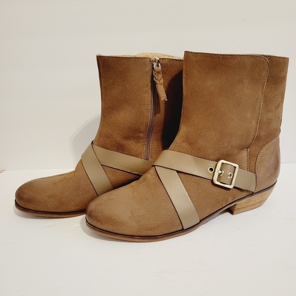 NEW Softwalk Rayne Brown Soft Leather Pull On Mid Buckle Bootie Size 10